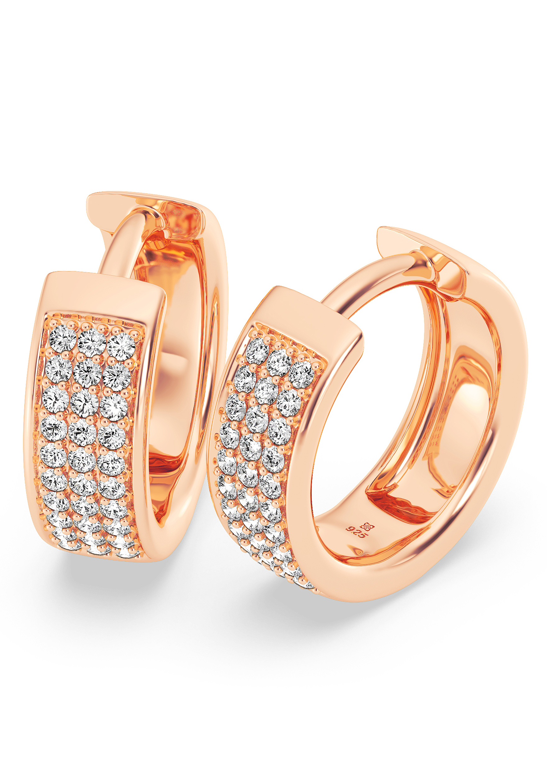 Radiant Rows Rose Gold Diamond Huggie Earrings - Image 3