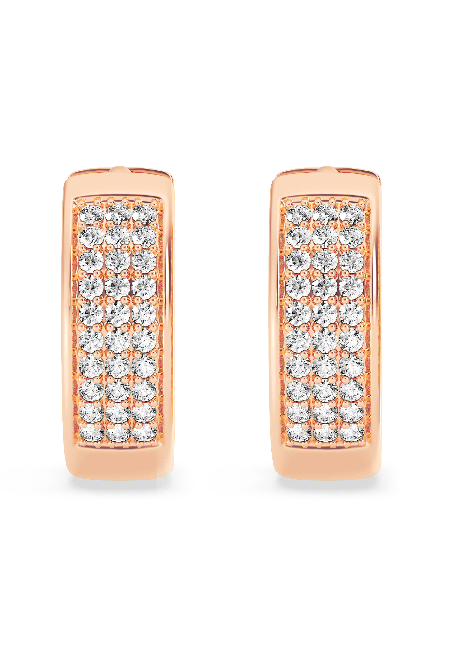 Radiant Rows Rose Gold Diamond Huggie Earrings - Image 2