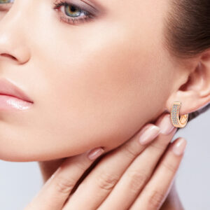 Radiant Rows Rose Gold Diamond Huggie Earrings