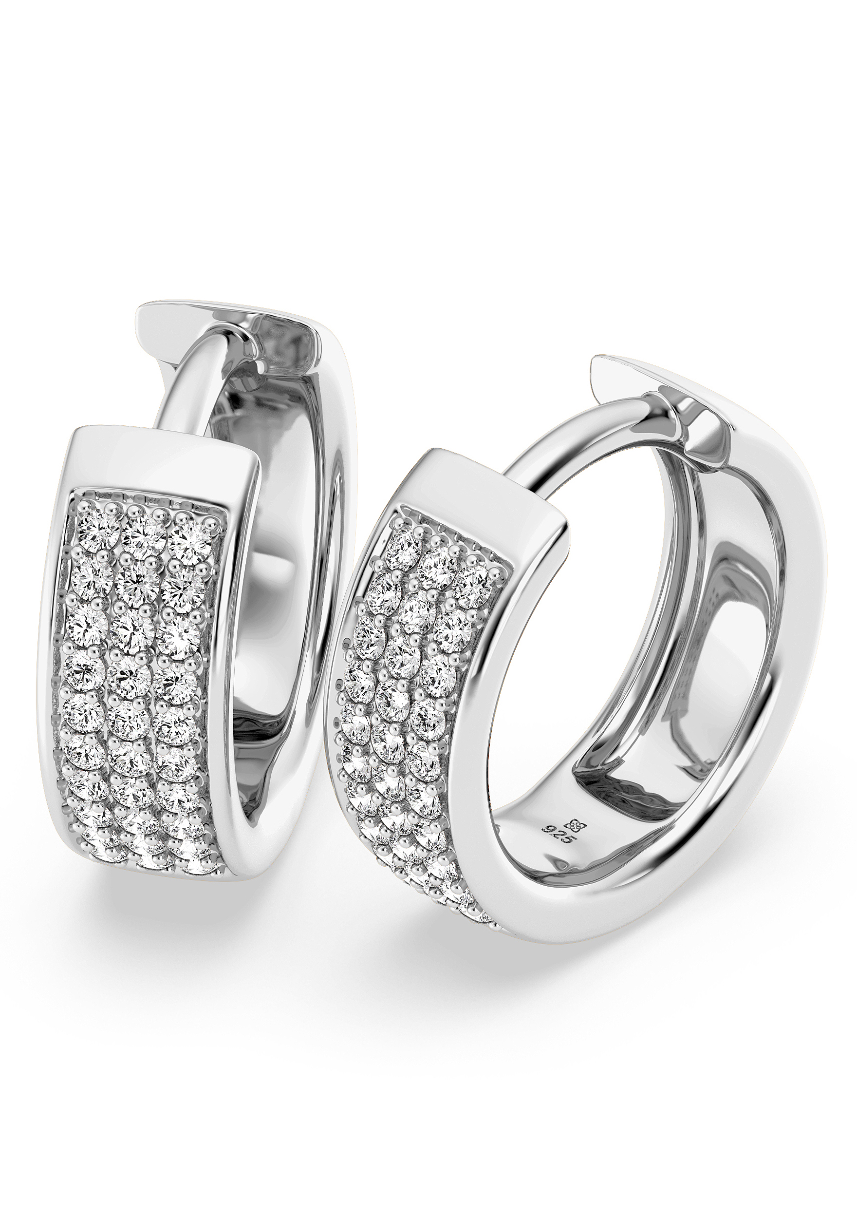 Lustrous Rows White Gold Diamond Huggie Earrings - Image 3