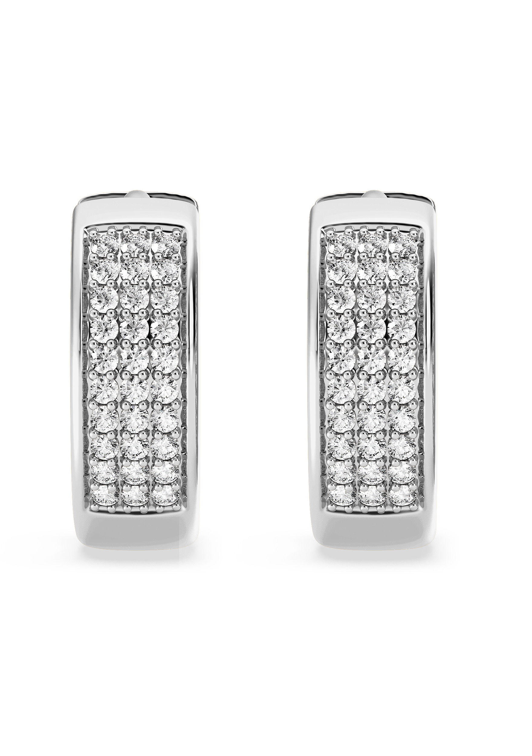 Lustrous Rows White Gold Diamond Huggie Earrings - Image 4