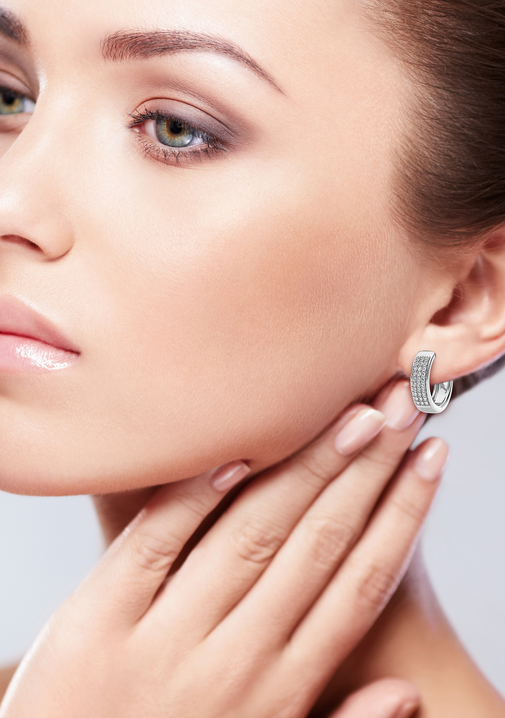 Lustrous Rows White Gold Diamond Huggie Earrings